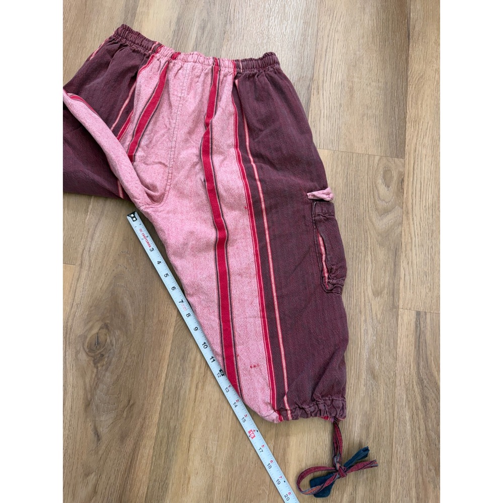 Cotton Striped Cargo Pants Pink Burgundy Boho Harem Trousers wide leg hippie - Picture 9 of 9